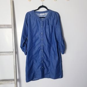 ANTHONY RICHARDS SHINY JEAN LONG SLEEVE BUTTON DOWN DRESS SIZE 12P